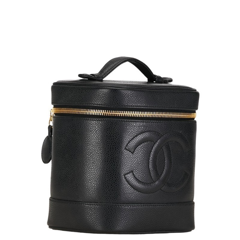 Chanel Cocomark Caviar Vanity Black Skin Handbag Gold Bag